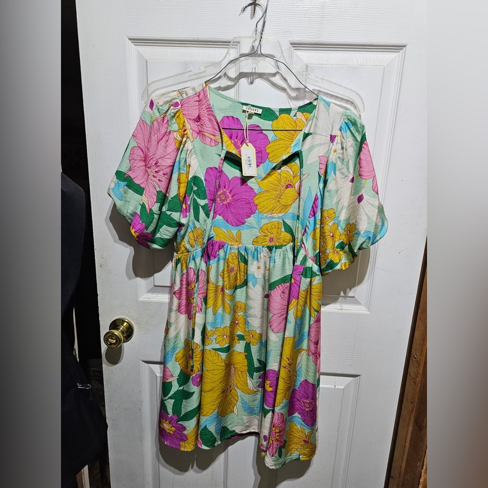 JODIFL Floral Mini Dress - Pink, Yellow, Green